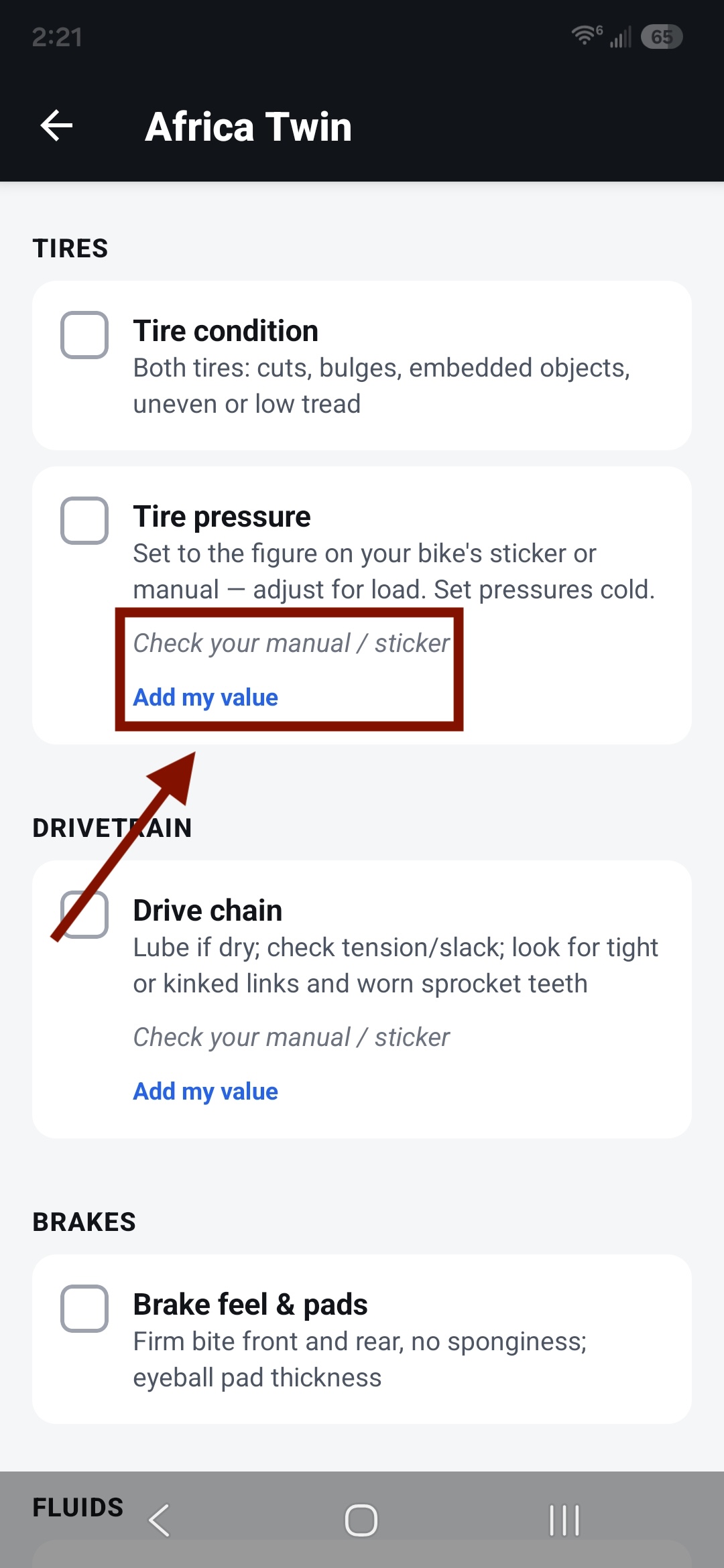 A row showing "check your manual"