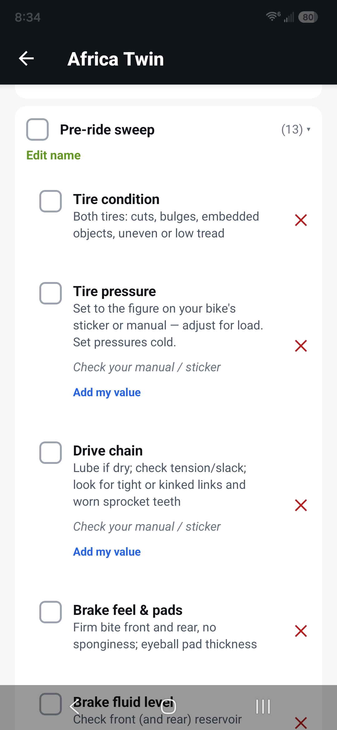 Select items for your new routine