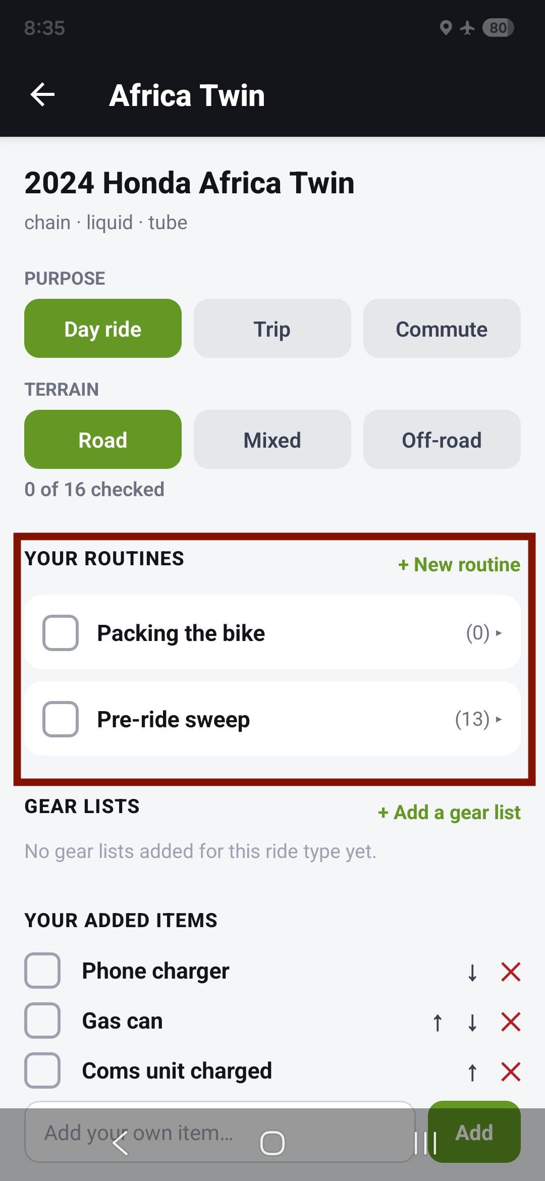 Name your routine and it will appear at the top of your checklist